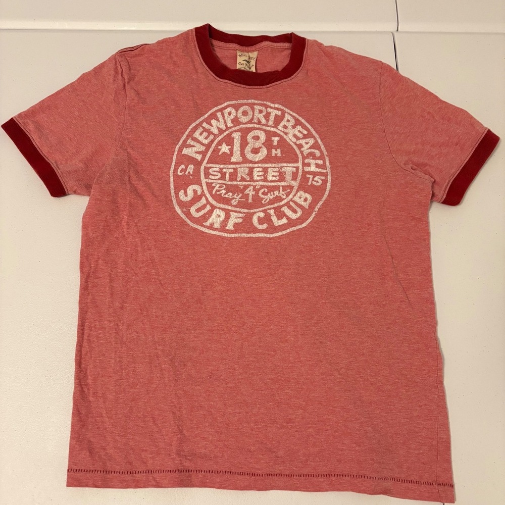 Hollister Newport Beach Surf Club Ringer Tee Red Graphic T-Shirt Mens Large zz